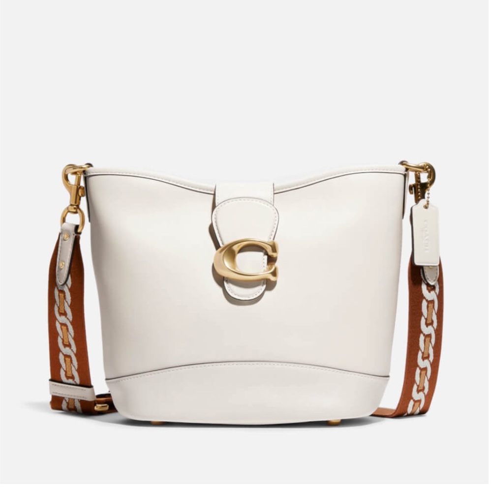 Coach Leather Bucket Bag NWT Talía Chalk White Gold Convertible Shoulder 2 Strap